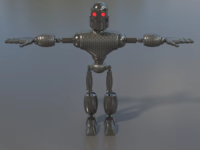 Smart Machine With Black Metallic Body Red Eyes And Extended Arms 3d model