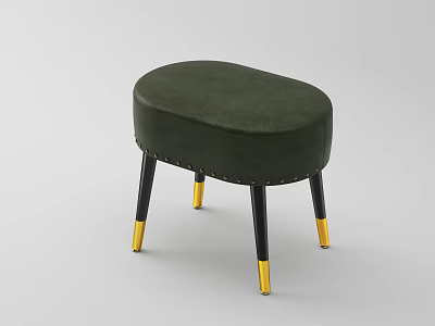 Elegant Green Leather Oval Ottoman With Black Legs And Gold Feet 3d model