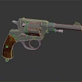 Vintage Revolver With Wooden Grip And Polished Metal Frame On Black Background