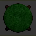 Green Cushioned Stool With Wooden Curved Legs And Decorative Studs