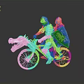 Medieval Knights Riding Dragon Shaped Bicycle With Blue Lion Emblem Shield
