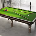 Billiard Room Interior With Green Felt Table Wooden Legs Colorful Balls Cues And Bright Windows