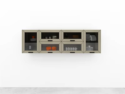 Modern Wall Mounted Cabinets With Glass Doors Storing Dishes And Cups 3d model