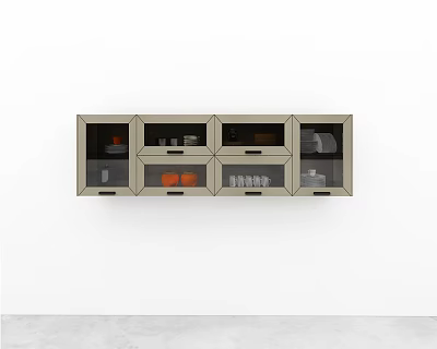 Modern Wall Mounted Cabinets With Glass Doors Storing Dishes And Cups 3d model