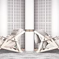 Modern Wooden Frame Leisure Chairs With Plush Cushions And Perforated Wall Backdrop