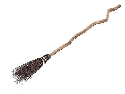 Practical Traditional Broom With Curved Wooden Handle And Bristle Head For Household Cleaning 3d model