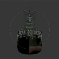 Detailed Military Warship Model Exterior With Deck Turrets Hull And Smokestack Details