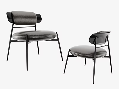 Modern Leather Accent Chair With Black Metal Frame And Curved Armrests 3d model
