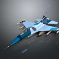 Sleek Modern Fighter Jet With Blue White Camouflage Missiles And Aerodynamic Design