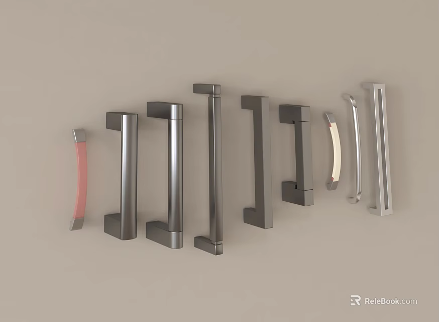 Modern Door Handles With Various Stylish Designs And Different Materials 3d model