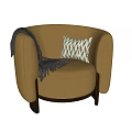 Tan Velvet Accent Chair With Curved Armrest Geometric Pillow And Knitted Throw