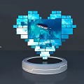 Innovative Computer Heart Shaped Block Display With Ocean Ship Imagery And Circular Base 3d model