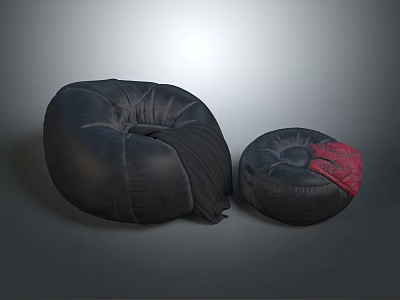 Black Large And Small Bean Bag Chairs With Red Accent Details 3d model
