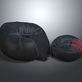 Black Large And Small Bean Bag Chairs With Red Accent Details
