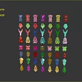 Colorful Animal Figurines in Various Colors Arranged in Columns as Decorative Pieces
