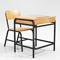 Sturdy Wooden Desk and Chair Set with Top Groove and Black Metal Legs