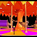 Pumpkin Shaped Carousel With Carousel Horses Carriage Purple Pink Platform And Decorative Lights