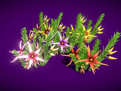 Vibrant Plants With Green Leaves And Colorful Flowers Including Pink Purple Red And Yellow Blooms 3d model