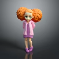 Game and Movie Character With Orange Puffy Pigtails Green Eyes Pink Jacket Dress And Shoes