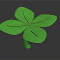 Green Low Poly Four Leaf Clover Plant With Four Leaves And Green Stem