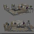 Luxurious Classic Sofa Coffee Table Set With Decorative Pillows Carved Details And Area Rug