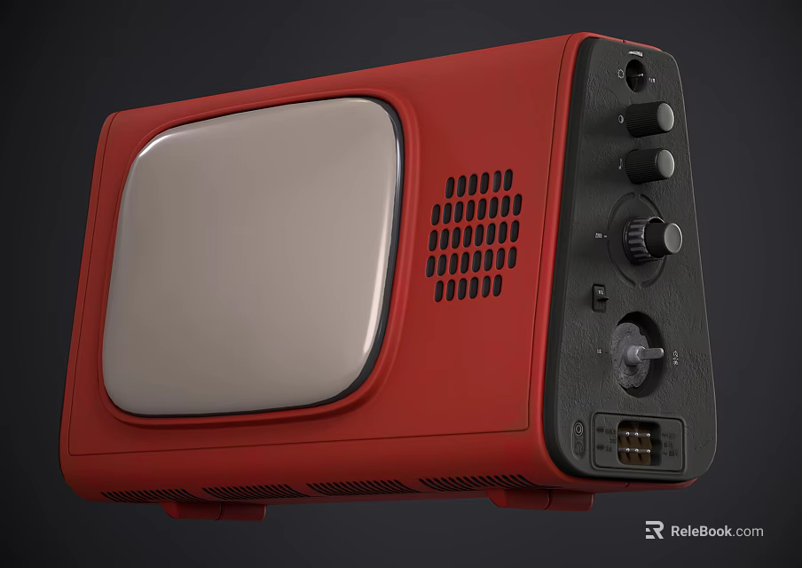 Retro Red Television with Silver Screen Black Control Panel and Knobs 3d model 