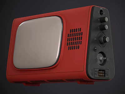 Retro Red Television with Silver Screen Black Control Panel and Knobs 3d model