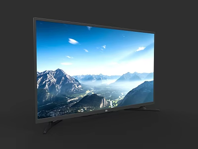 Sleek Black Frame Television Displaying Stunning Mountain Landscape And Blue Sky 3d model