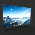 Sleek Black Frame Television Displaying Stunning Mountain Landscape And Blue Sky