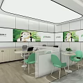 Modern Service Hall Interior With Large Screen Service Counter Green Plants And Sofas 3d model