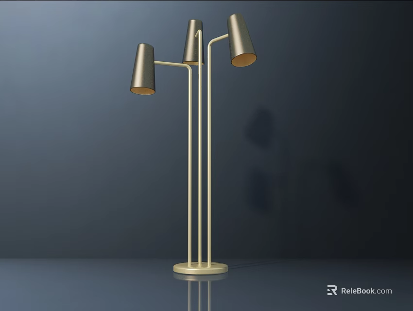 Modern Floor Lamp With Multiple Adjustable Light Heads And Sleek Gold Metal Stand 3d model 