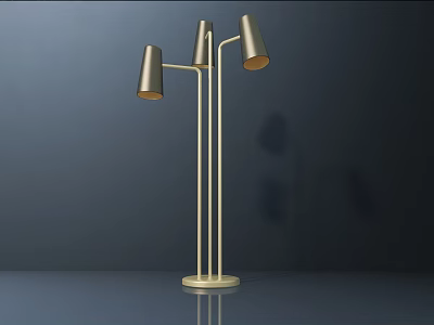 Modern Floor Lamp With Multiple Adjustable Light Heads And Sleek Gold Metal Stand 3d model