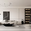 Modern Living and Dining Room Interior With Open Layout TV Wall Sofa and Pendant Lights