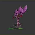 Pink Cartoon Tree With Fluffy Leaves Red Ornaments Striped Candy Cane Trunk And Green Grass