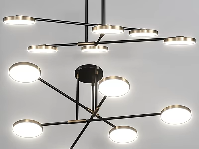 Modern Chandelier Structural Components With Round Light Panels And Black Metal Arms 3d model