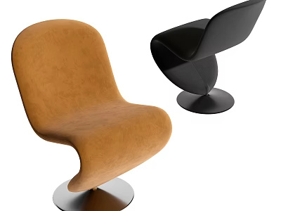 Modern Curved Accent Chair With Brown Black Velvet Upholstery And Sleek Metal Base 3d model