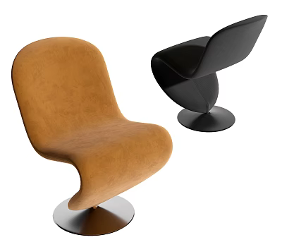 Modern Curved Accent Chair With Brown Black Velvet Upholstery And Sleek Metal Base 3d model