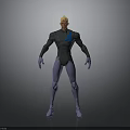 3D Animated Character With Blonde Hair Green Suit Blue A Symbol Light Blue Gloves Boots