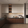 Modern Kitchen Interior Design With White And Brown Cabinets Countertop Appliances And Natural Light