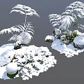 Snow Covered Arbor Trees With Ferns Stones And White Snow Accents 3d model