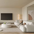 Cozy Modern Living Room Interior With White Sofa Round Coffee Table TV And Floor Lamp