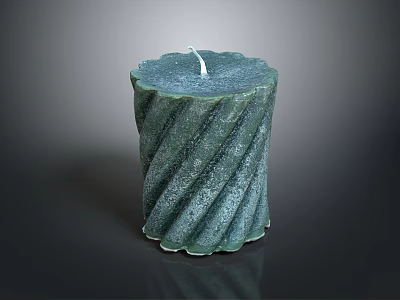 Green Twisted Pattern Candle With White Wick On Dark Background Reflection Surface 3d model