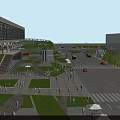 Road Infrastructure With Pedestrian Overpass Parking Area Vehicles Pedestrians Greenery And Street Lamps