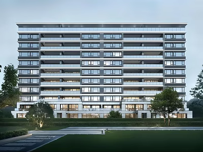 Modern High Rise Residential Building Exterior With Balconies Windows And Surrounding Greenery 3d model