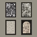 Floral Themed Wall Art With Black Frames And Various Pattern Designs 3d model