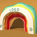 Multicolored Layered Rainbow Archway with Top Logo and Side Decorative Text in Modern Design