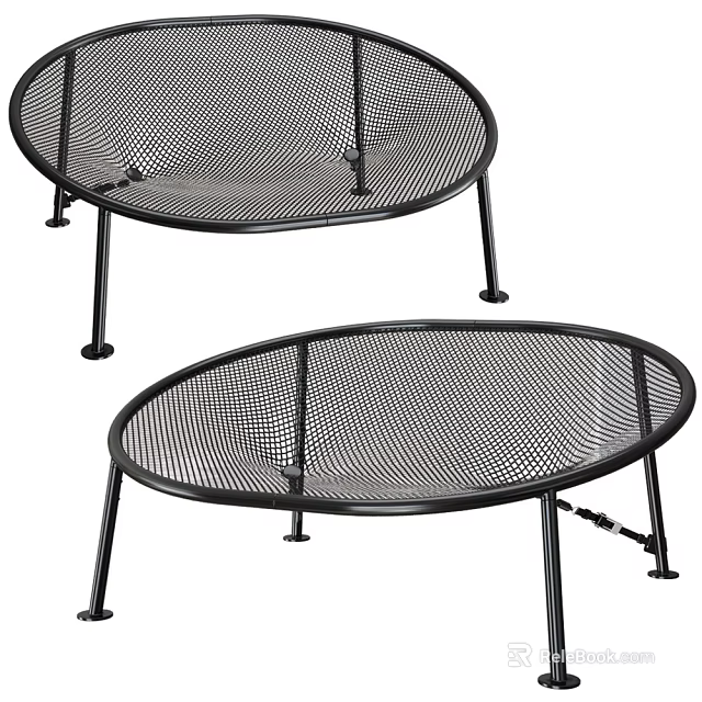 Black Metal Mesh Single Chair with Oval Design and Sturdy Frame Legs 3d model 