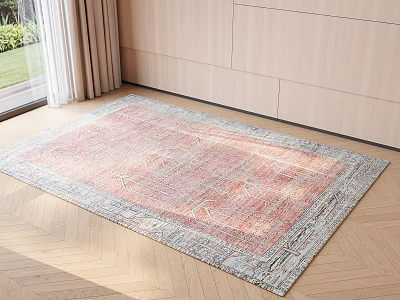 Pink And Gray Square Rug With Geometric Pattern On Wooden Floor Living Room 3d model