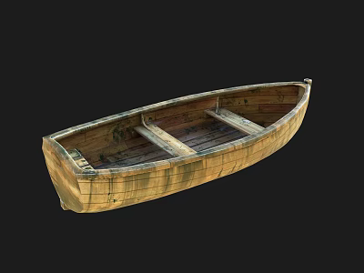 Wooden Boat With Planked Structure And Seats Isolated On Black Background 3d model