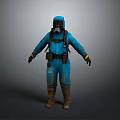 Full Body Blue Protective Suit With Gas Mask Utility Belt And Brown Boots